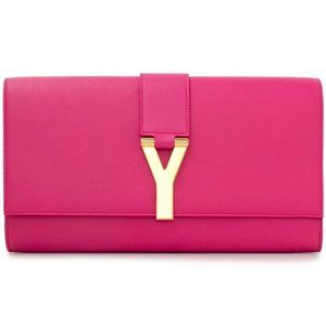 Pink Leather Ligne Y Clutch